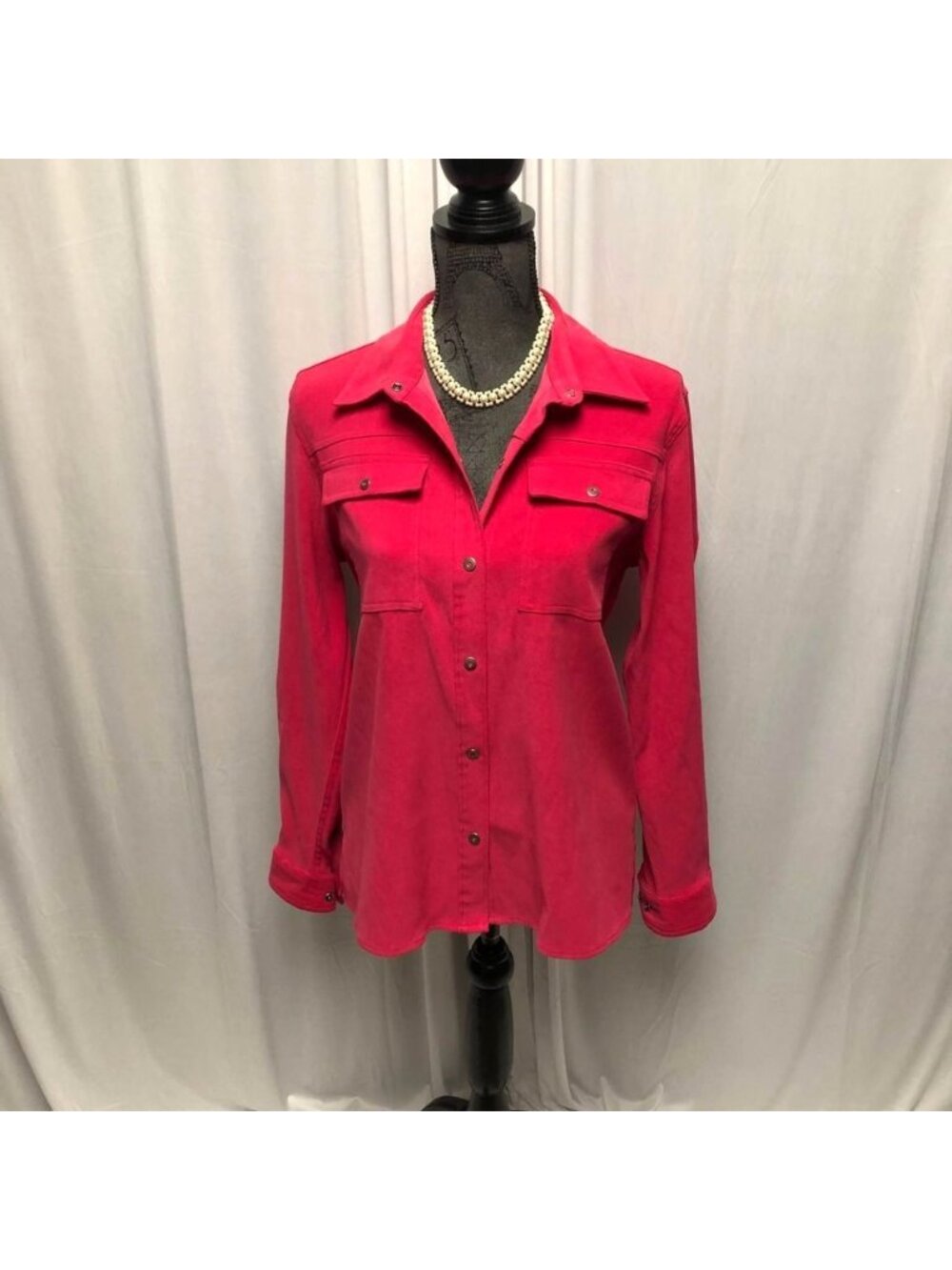 Sag Harbor Shirt Womens Size 10 Pink Fuchsia Snaps Long Sleeve Collared Top